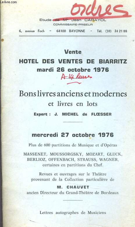VENTE BONS LIVRES ANCIENS ET MODERNES 27 OCTOBRE1976.