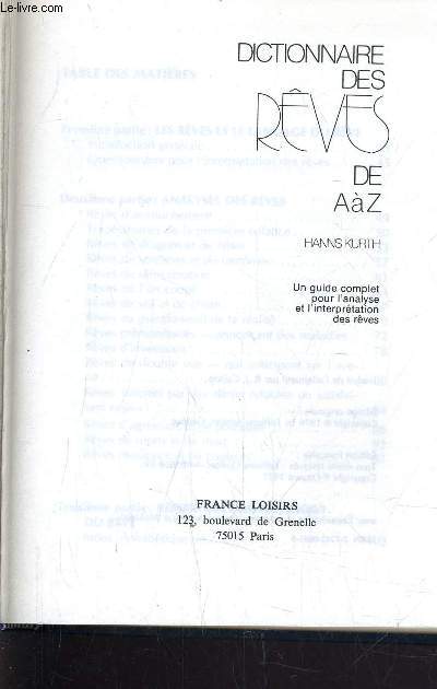 DICTIONNAIRE DES REVES DE A A Z.