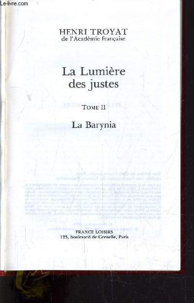 LA LUMIERE DES JUSTES - TOME 2 : LA BARYNIA.