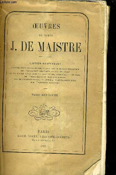 OEUVRES DU COMTE J. DE MAISTRE - TOME 2.