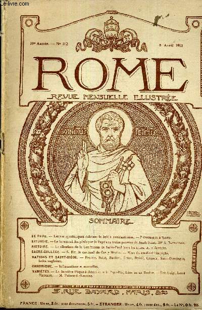ROME REVUE MENSUELLE ILLUSTREE - 10E ANNEE N112 - 8 AVRIL 1913.