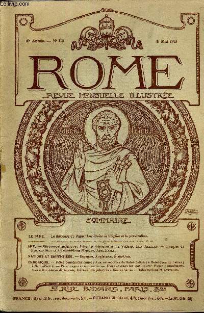 ROME REVUE MENSUELLE ILLUSTREE - 10E ANNEE N°113 - 8 MAI 1913