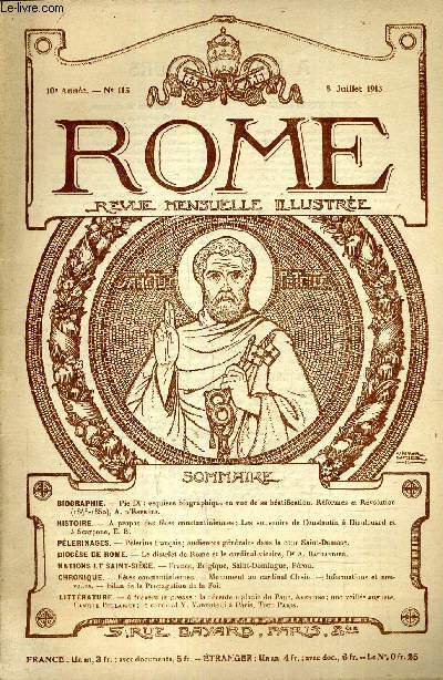 ROME REVUE MENSUELLE ILLUSTREE - 10E ANNEE N115 - 8 JUILLET 1913.