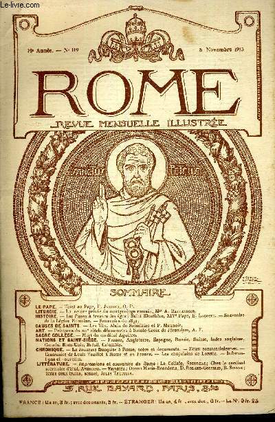 ROME REVUE MENSUELLE ILLUSTREE - 10E ANNEE N119 - 8 NOVEMBRE 1913.