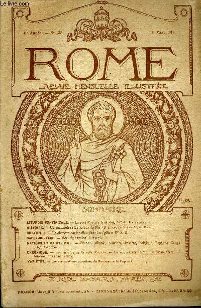 ROME REVUE MENSUELLE ILLUSTREE - 11E ANNEE N123 - 8 MARS 1914.