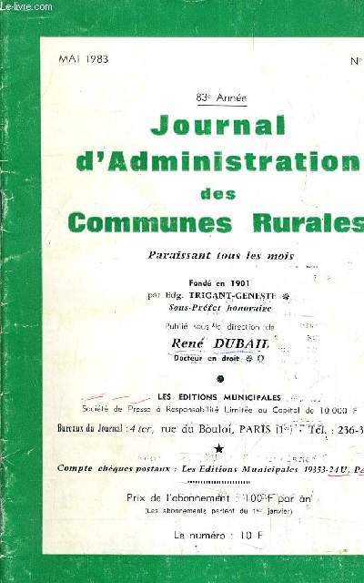 JOURNAL D'ADMINISTRATION DES COMMUNES RURALES - 83E ANNEE MAI 1983 - N926.