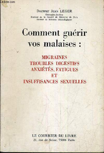 COMMENT GUERIR VOS MALAISES : MIGRAINES TROUBLES DIGESTIFS ANXIETES FATIGUES ET INSUFFFISANCES SEXUELLES.