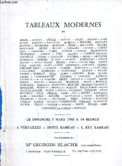 CATALOGUE VENTES AUX ENCHERES - TABLEAUX MODERNES - LE DIMANCHE 9 MRS 1980 A 14H A VERSAILLES HOTEL RAMEAU.