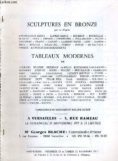 CATALOGUE VENTES AUX ENCHERES - SCULPTURE EN BRONZE - TABLEAUX MODERNES - A VERSAILLES LE DIMANCHE 13 NOVEMBRE 1977.