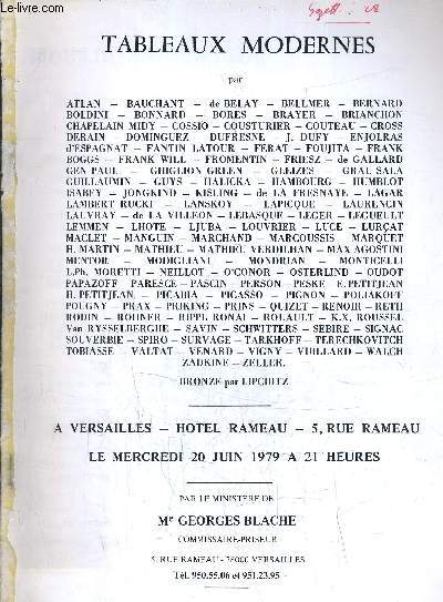 CATALOGUE VENTES AUX ENCHERES - TABLEAUX MODERNES - A VERSAILLES HOTEL RAMEAU - LE MERCREDI 20 JUIN 1979.