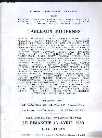 CATALOGUE VENTES AUX ENCHERES - TABLEAUX MODERNES - HOTEL RAMEAU A VERSAILLES LE DIMANCHE 13 AVRIL 1980.