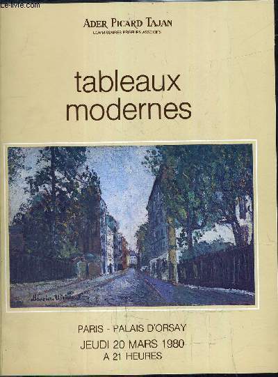 CATALOGUE DE VENTES AUX ENCHERES - TABLEAUX MODERNES VENTE A PARIS PALAIS D'ORSAY - JEUDI 20 MARS 1980.
