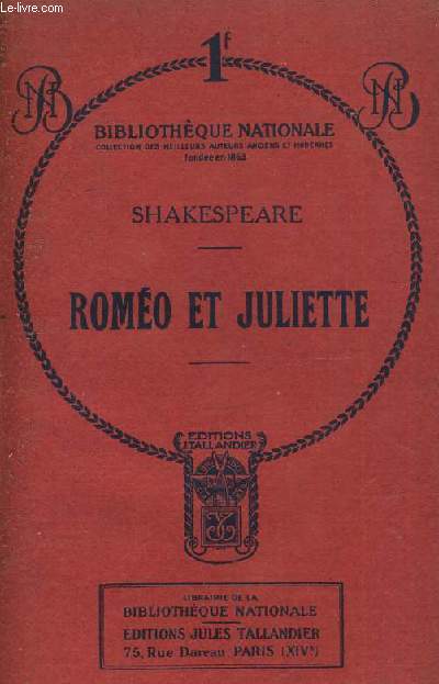 ROMEO ET JULIETTE - TRAGEDIE EN CINQ ACTES ET EN PROSE.