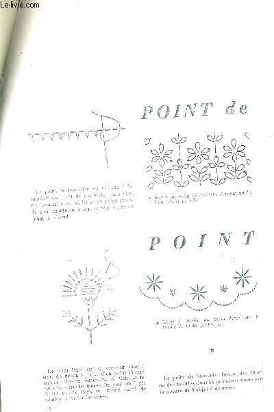 NOMBREUSES PAGES PHOTOCOPIES SUR LA BRODERIE : LES POINTS DE BRODERIE - VOTRE MATERIEL DE BRODEUSE - COMMENT REPRODUIRE UN DESSIN DE BRODERIE - POINT DE BOULOGNE - POINT NOUE OU POINT DE NOEUD - PLUMETIS ETC....