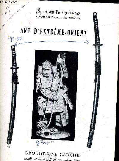 CATALOGUE DE VENTES AUX ENCHERES - OBJETS D'ART D'EXTREME ORIENT - DROUOT RIVE GAUCHE SALLE N2 LES LUNDI 27 ET MARDI 28 NOVEMBRE 1978 A 14H15.