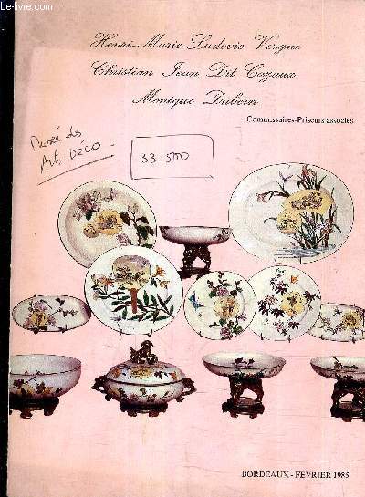 FASCICULE DE VENTES AUX ENCHERES - BORDEAUX COURS DU MEDOC - MEUBLES ANCIENS ET DE STYLE - TAPIS RARES ... - JEUDI 14 ET VENDREDI 15 FEVRIER 1985.