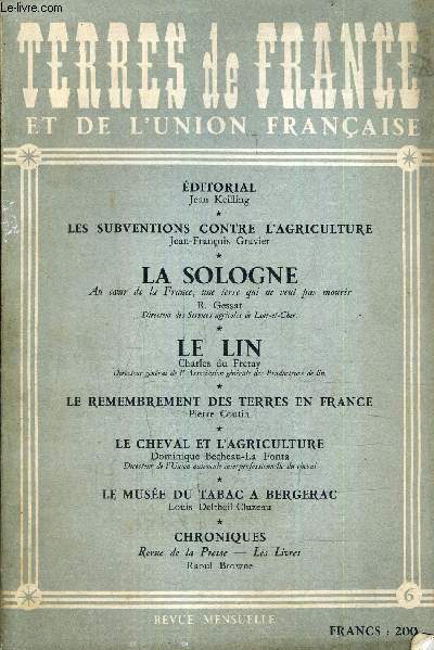 REVUE MENSUELLE TERRES DE FRANCE ET DE L'UNION FRANCAISE N6 1954.