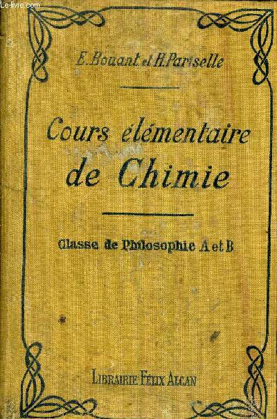 COURS ELEMENTAIRE DE CHIMIE CLASSE DE PHILOSOPHIE A ET B.