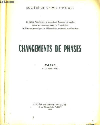 CHANGEMENTS DE PHASES - PARIS 2-7 JUIN 1952 - COMPTES RENDUS DE LA DEUXIEME REUNION ANNUELLE TENUE EN COMMUN AVEC LA COMMISSION DE THERMODYNAMIQUE DE L'UNION INTERNATIONALE DE PHYSIQUE.