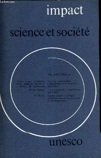 IMPACT SCIENCE ET SOCIETE VOLUME N16 N1 - 1966.