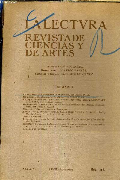 LA LECTURA REVISTA DE CIENCIAS Y DE ARTES - ANO XIX - FEBRERO 1919 - N218 .
