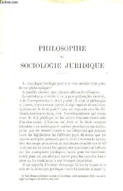PHILOSOPHIE ET SOCIOLOGIE JURIDIQUE - EXTRAIT DE LA REVUE NEO SCOLASTIQUE DE PHILOSOPHIE NOVEMBRE 1921.