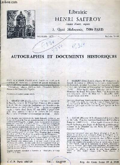 LIBRAIRIE HENRI SAFFROY - OCTOBRE 1977 - BULLETIN N99 - AUTOGRAPHES ET DOCUMENTS HISTORIQUES.