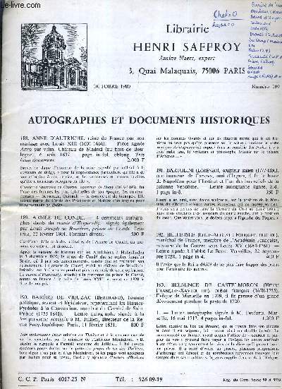 LIBRAIRIE HENRI SAFFROY - OCTOBRE 1980 - BULLETIN N109 - AUTOGRAPHES ET DOCUMENTS HISTORIQUES.