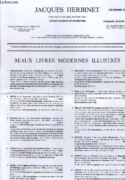 JACQUES HERBNET - LIVRES ANCIENS ET MODERNES - DECEMBRE 1988 - BEAUX LIVRES MODERNES ILLUSTRES.