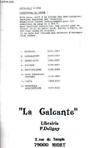 CATALOGUE DE VENTES AUX ENCHERES - CATALOGUE N1/1988 - LA GLACANTE LIBRAIRIE P.DELIGNY.