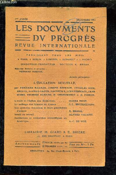 LES DOCUMENTS PEDAGOGIQUES - REVUE INTERNATIONALE - 7EME ANNEE - DECEMBRE 1913 -