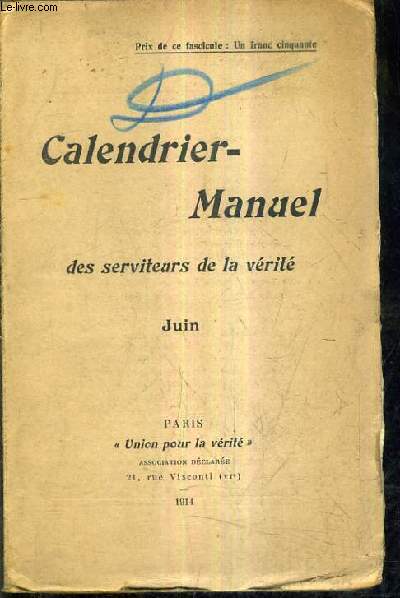 CALENDRIER MANUEL DES SERVITEURS DE LA VERITE - JUIN.