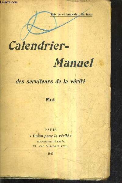 CALENDRIER MANUEL DES SERVITEURS DE LA VERITE - MAI.