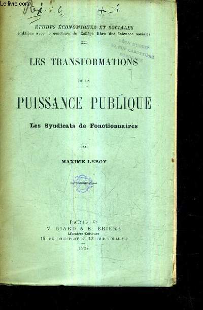 LES TRANSFORMATIONS DE LA PUISSANCE PUBLIQUE LES SYNDICATS DE FONCTIONNAIRES.