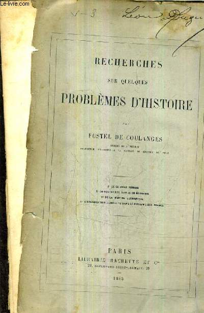 RECHERCHES SUR QUELQUES PROBLEMES D'HISTOIRE.