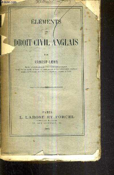 ELEMENTS DE DROIT CIVIL ANGLAIS.