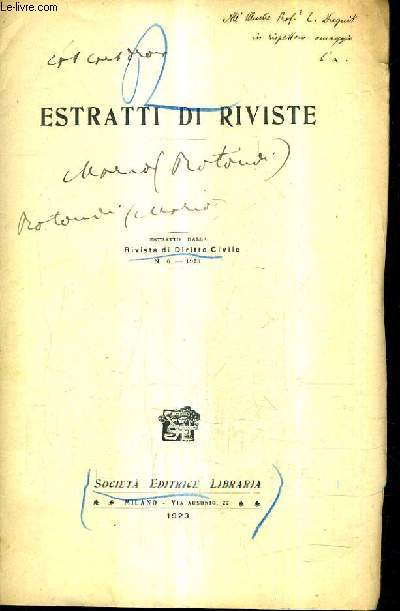 ESTRATTI DI RIVISTE / ESTRATTO DALLA RIVISTA DI DIRITTO CIVILE N6 1923 (PLAQUETTE).