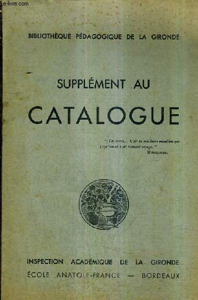 SUPPLEMENT AU CATALOGUE.