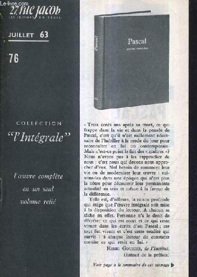 27 RUE JACOB JUILLET 1963 N76 - Le collier d'ambre Nicolas Pogodine roman - Manfres Gregor La rue roman - regards neufs sur le cinma - O.Costa de beauregard - les danses sacres etc..