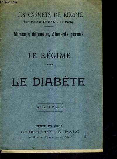 LES CARNETS DE REGIME - ALIMENTS DEFENDUS ALIMENTS PERMIS - LE REGIME DANS LE DIABETE.