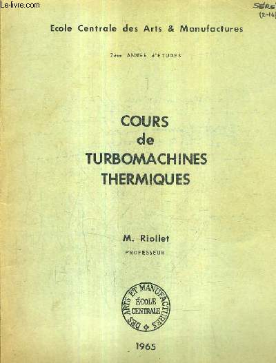 COURS DE TURBOMACHINES THERMIQUES - 2EME ANNEE D'ETUDES.
