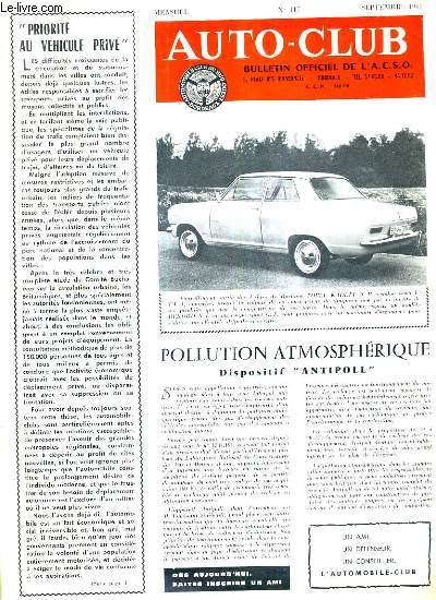 AUTO CLUB BULLETIN OFFICIEL DE L'A.C.S.O N117 SEPTEMBRE 1968 - Pollution atmosphrique dispositif antipoll - concours auto club 1968.