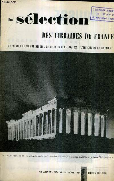 LA SELECTION DES LIBRAIRES DE FRANCE N7 DECEMBRE 1959 - 10E ANNEE NOUVELLE SERIE -