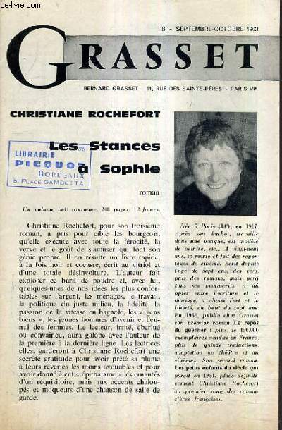 GRASSET N8 SEPTEMBRE OCTOBRE 1963 - Les stances  sophie par Rochefort - les nostalgiques par Gennari - les couisines muller - la passerelle par Freusti - les ombres par rgnier - origines du patronat franais par Priouret etc.