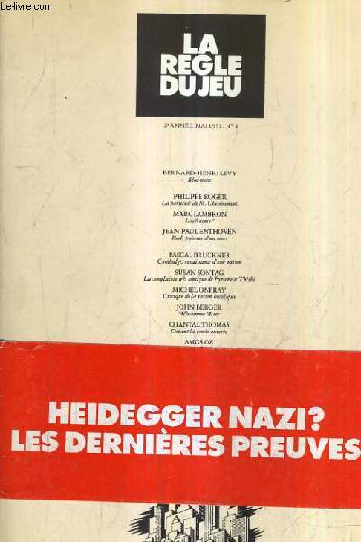 LA REGLE DU JEU N4 2E ANNEE MAI 1991 - Le bloc notes de Bernard Henry Lvy - cambodge renaissance d'une nation par Bruckner - la complainte trs comique de pyrame et thisb par Sontag - ville comme victor par John Berger etc.