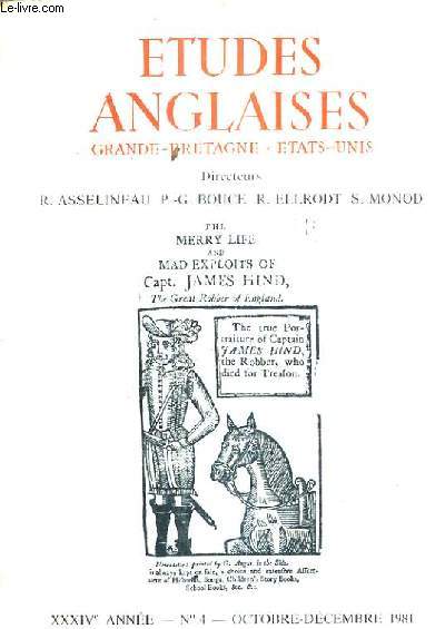 ETUDES ANGLAISES GRANDE BRETAGNE ETATS UNIS - XXXIVE 4 OCTOBRE DECEMBRE 1981.