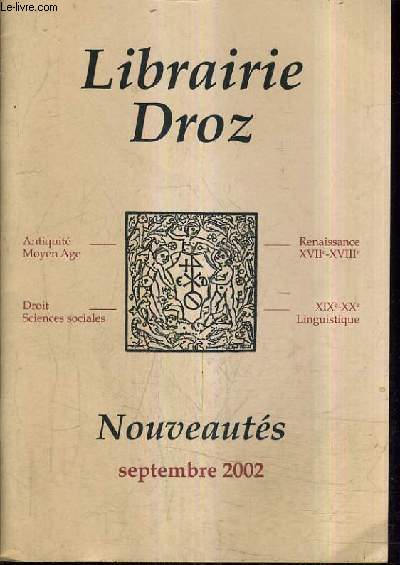 CATALOGUE LIBRAIRIE DROZ NOUVEAUTES SEPTEMBRE 2002.