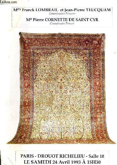 CATALOGUE DE VENTES AUX ENCHERES - TRES BEL ENSEMBLE DE TAPIS DE LA PERSE ET DU CAUCAS DU XIXE ET DEBUT DU XXE SIECLE - 24 AVRIL 1993 DROUOT RICHELIEU (PLAQUETTE).