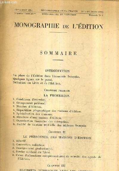 MONOGRAPHIE DE L'EDITION 145E ANNEE 5E SERIE 2E PARTIE CHRONIQUE - N4 AU N7 FASCICULE 1 + 2 + 3 + 4 + 5 - 5 FASCICULES 1956.