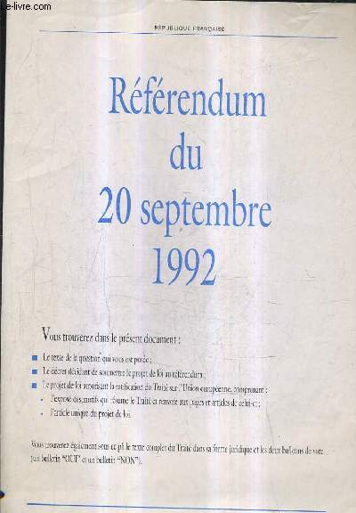 REFERENDUM DU 20 SEPTEMBRE 1992.